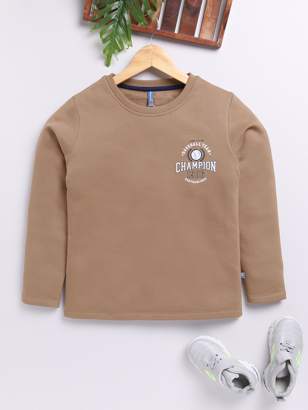 

Here&Now X Game Begins Boys Printed Typography Sweatshirt, Brown