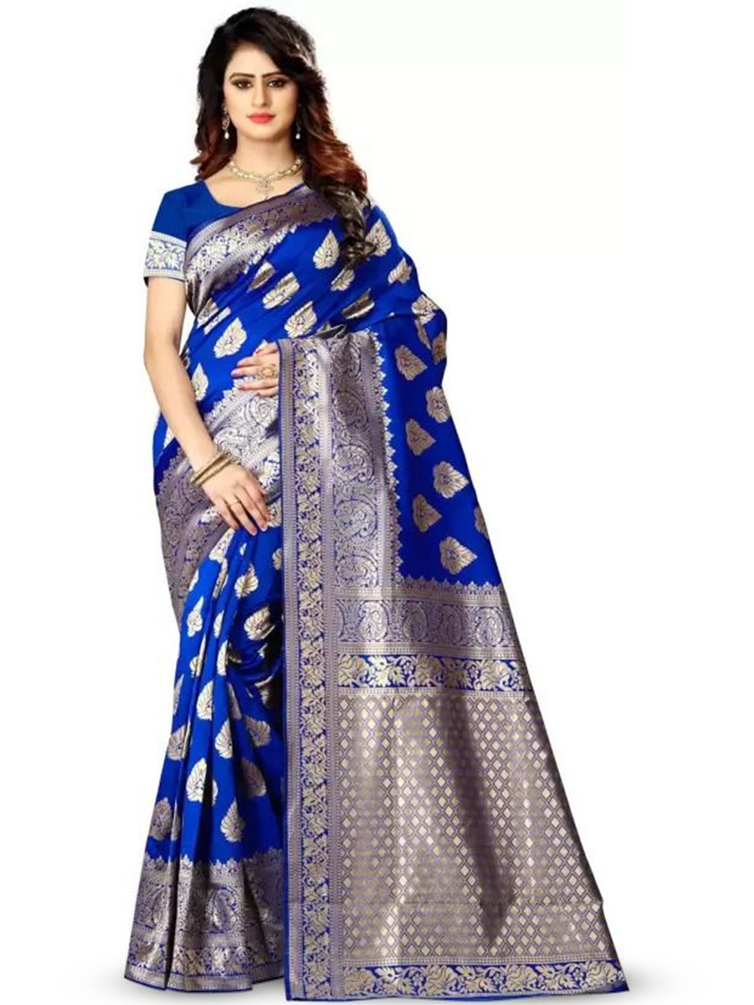 

Florence Ethnic Motifs Woven Design Zari Pure Silk Kanjeevaram Saree, Blue