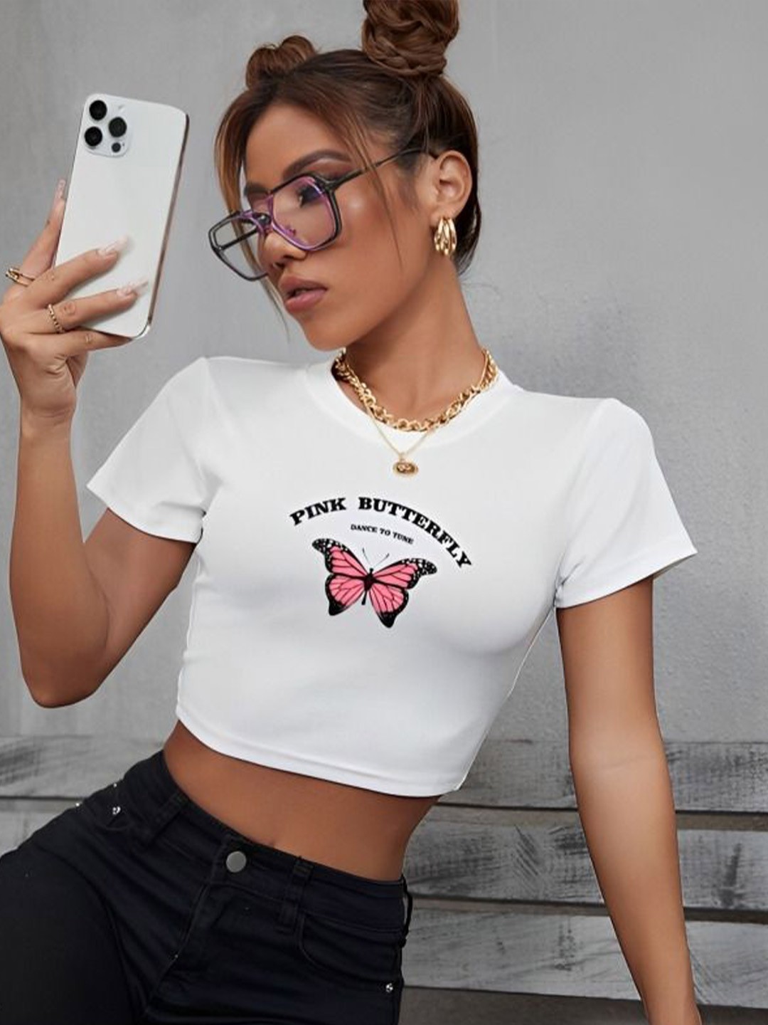 

sollobell Print Cotton Tank Crop Top, White