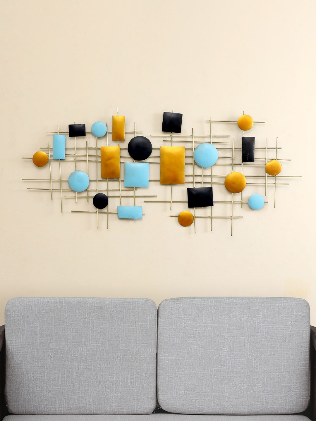 

vedas Mystic Indiana Blue & Yellow Textured Metal Aria Abstarct Wall Decor, Gold