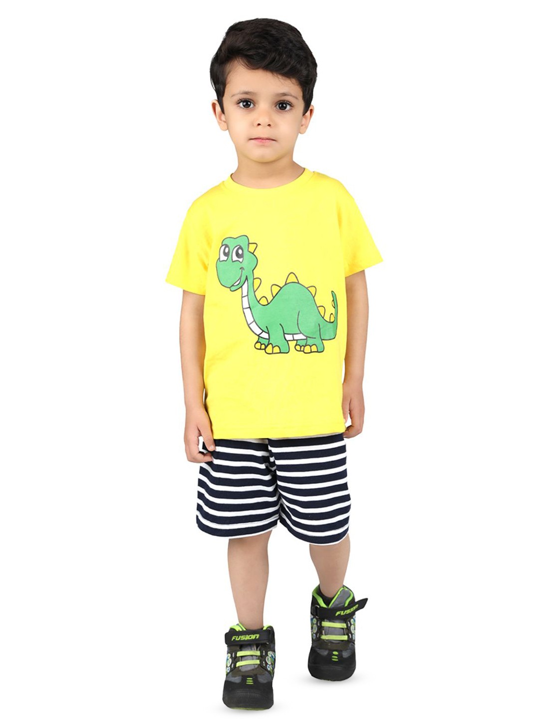 

BILLYBALL Kids Printed Round Neck Pure Cotton T-Shirt With Shorts, Yellow