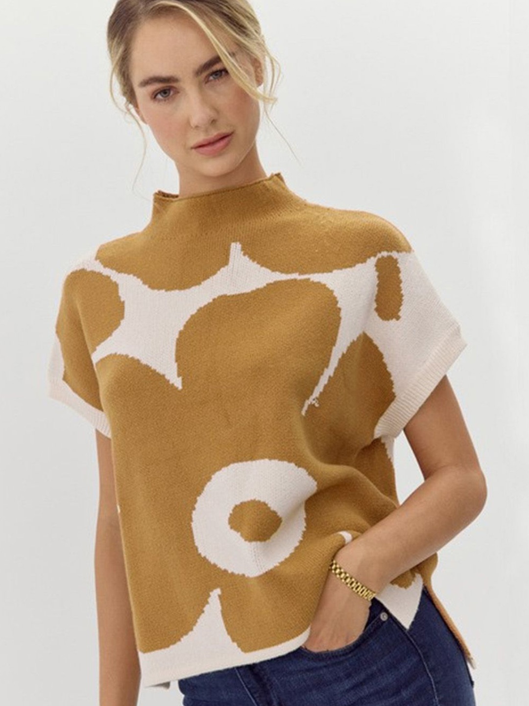 

Errabelly Women High Neck Pullover Sweater, Mustard