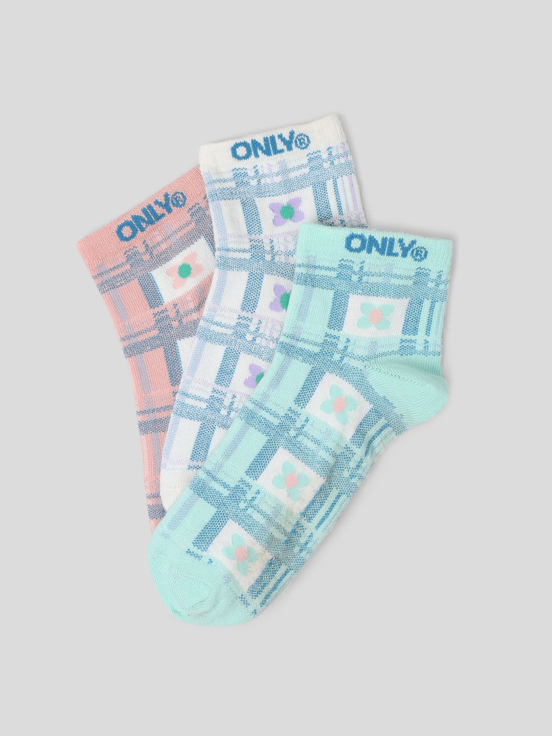 

ONLY Women Pack Of 3 Checked Ankle Length Socks, Green