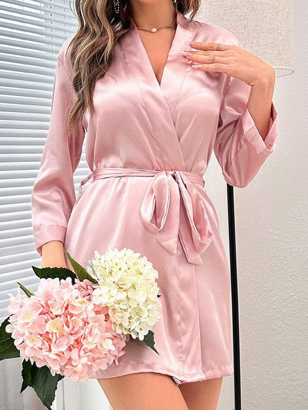

ETC V Neck Above Knee Length Nightdress, Pink