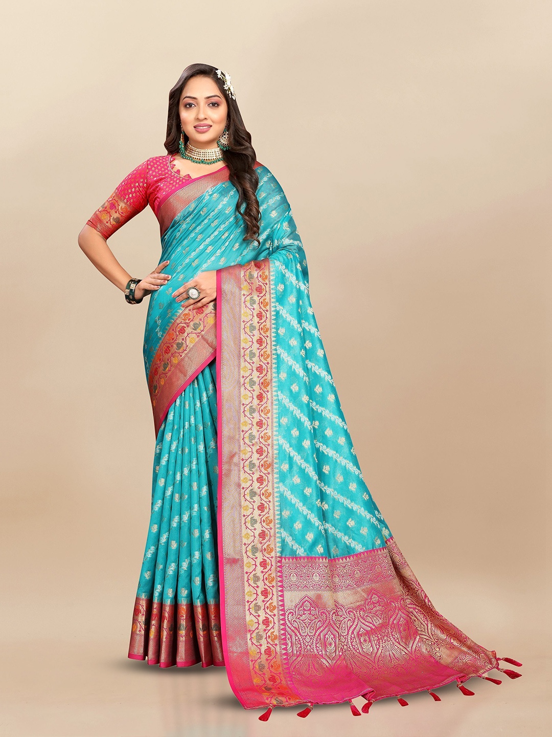

Upalksh Woven Design Floral Banarasi Saree, Blue