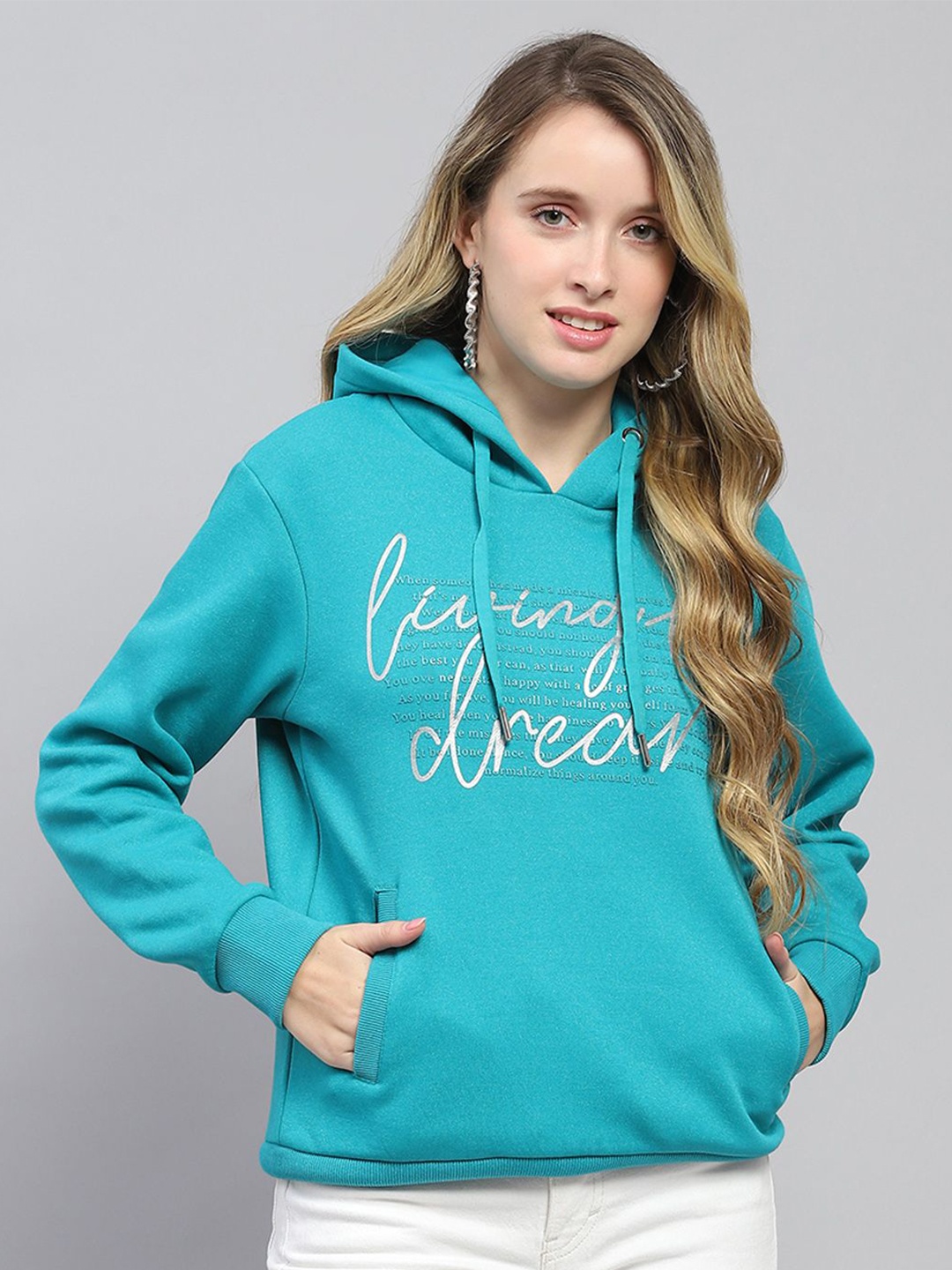 

Monte Carlo Women Printed Hooded Pullover Sweatshirt, Teal