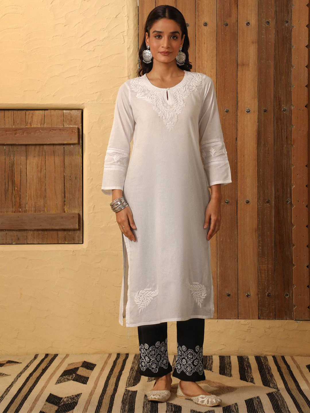 

House Of Chikankari Women Woven Chikankari Cotton Kurta, White