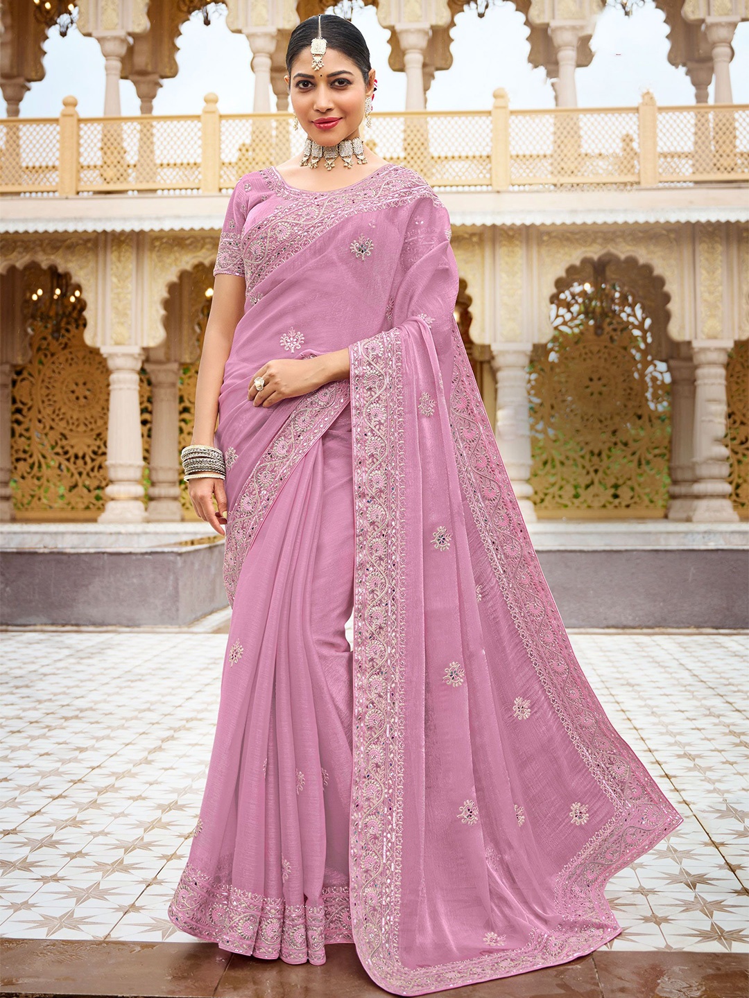 

Laxmipati Floral Embroidered Saree, Pink