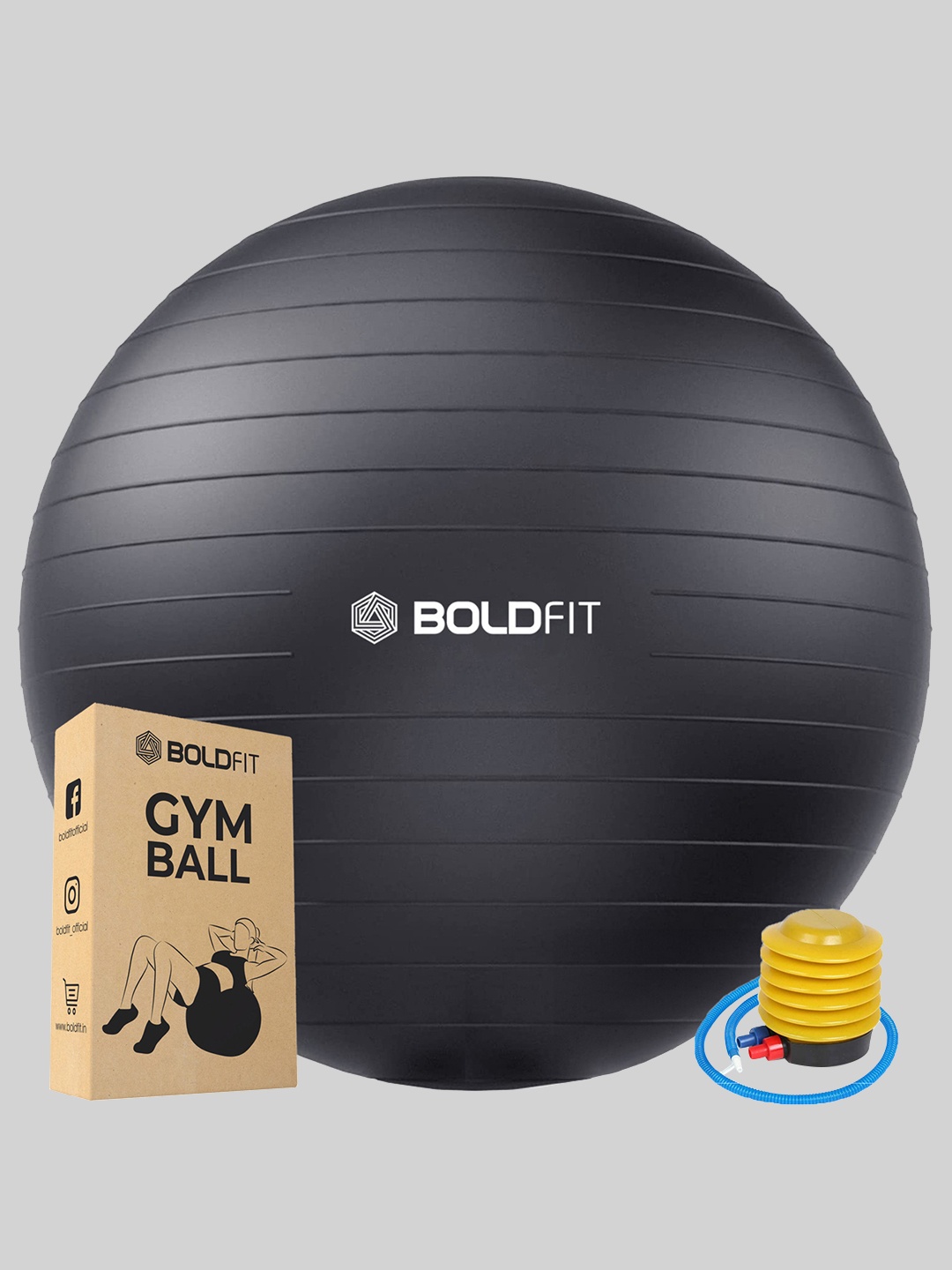 

BOLDFIT Gym Ball With Foot Pump 65 cm, Black