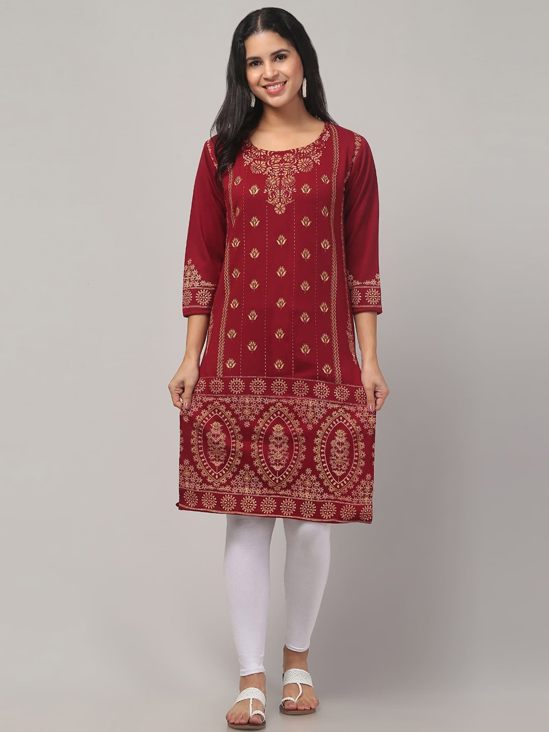 

FAMBEE Women Woollen Kurta, Maroon