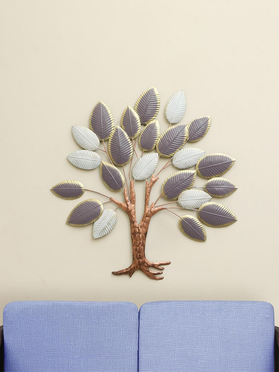 

vedas Mystic Indiana Grey & White Textured Metal Ivory Leaf Wall Decor