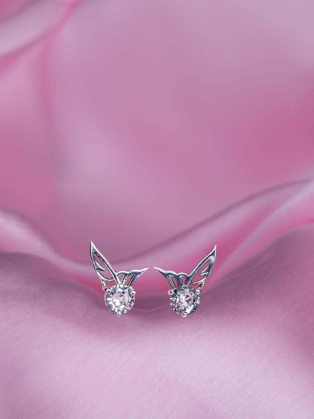 

Ruhaani Sterling Silver Rhodium-Plated Cubic Zirconia Quirky Shaped Studs