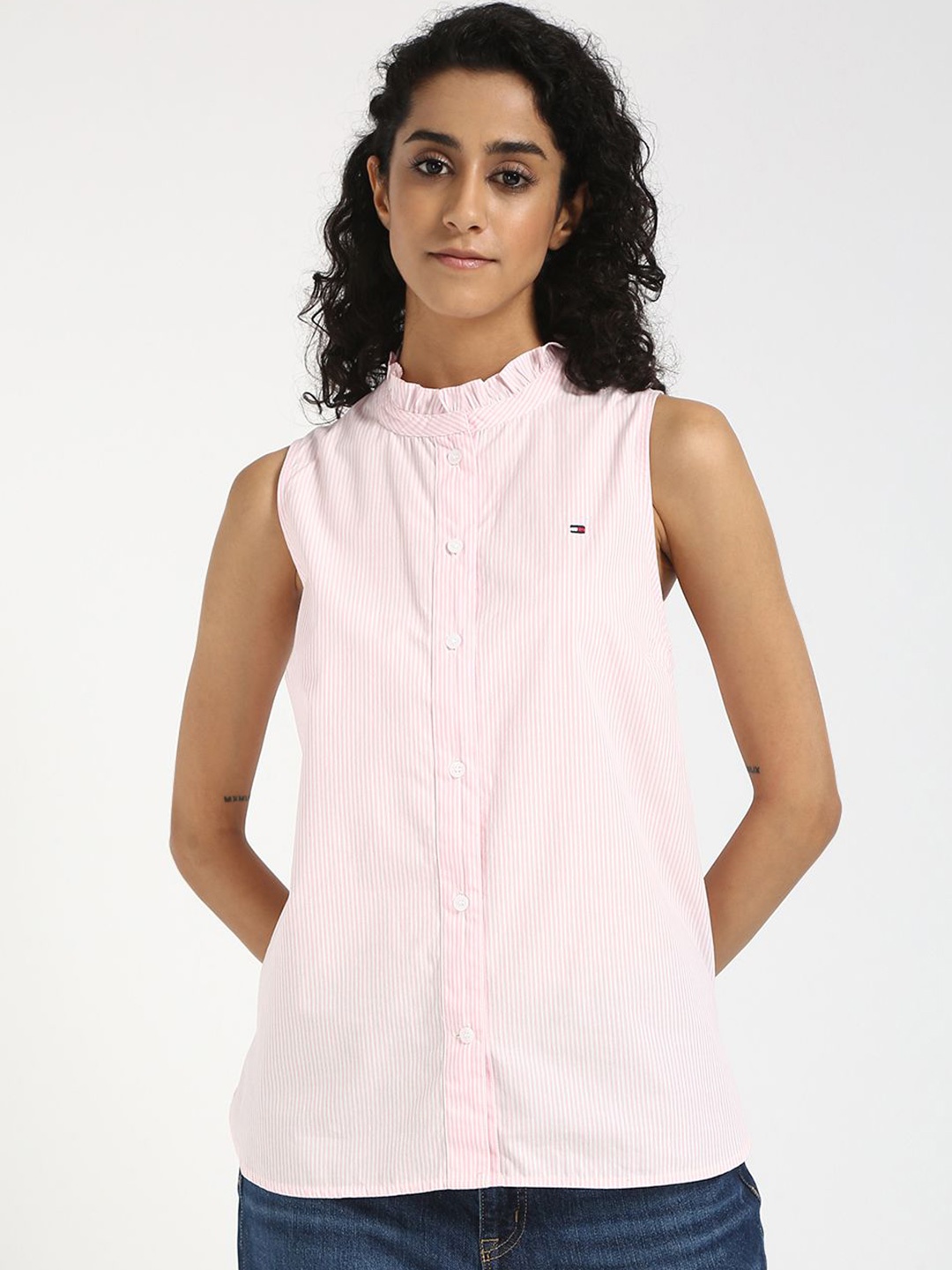

Tommy Hilfiger Women Vertical Striped Cotton Casual Shirt, Pink