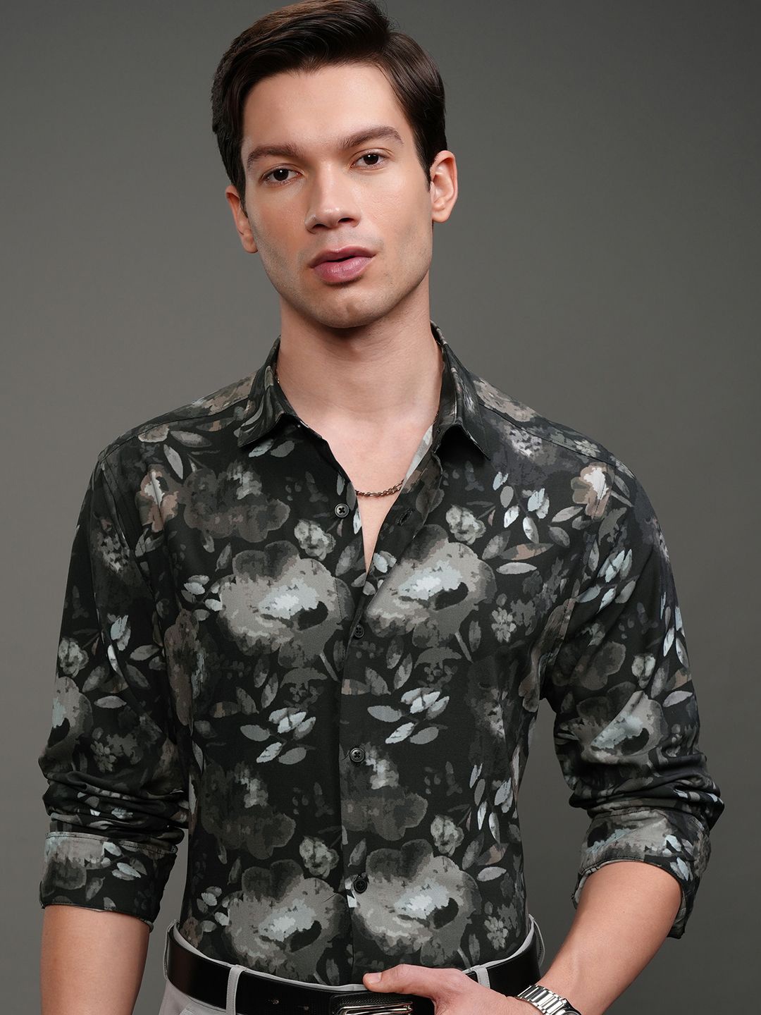 

HIGHLANDER Men Printed Occasion Slim Fit Shirt, Black