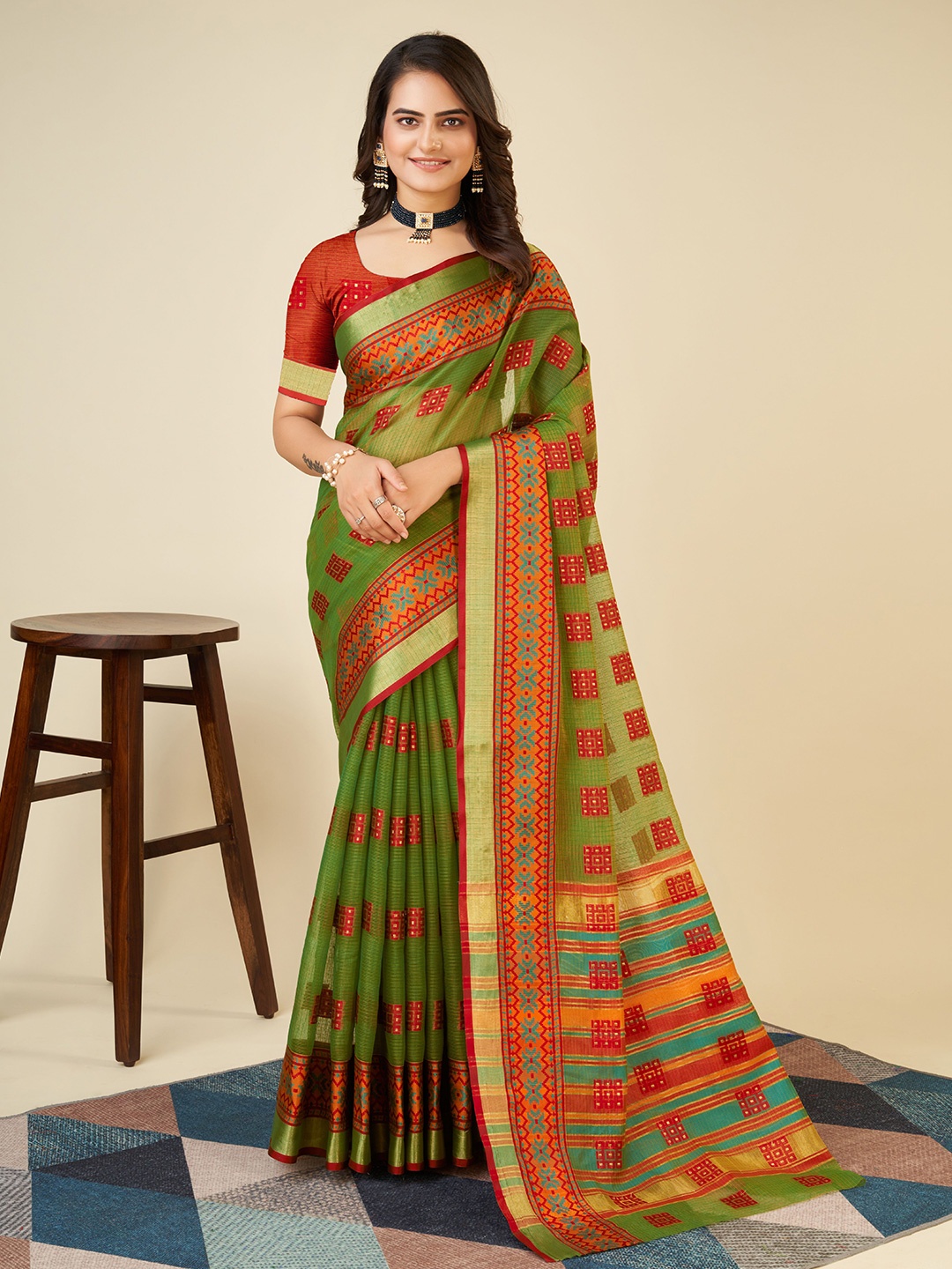 

Upalksh Ethnic Motifs Woven Design Zari Pure Silk Banarasi Saree, Green