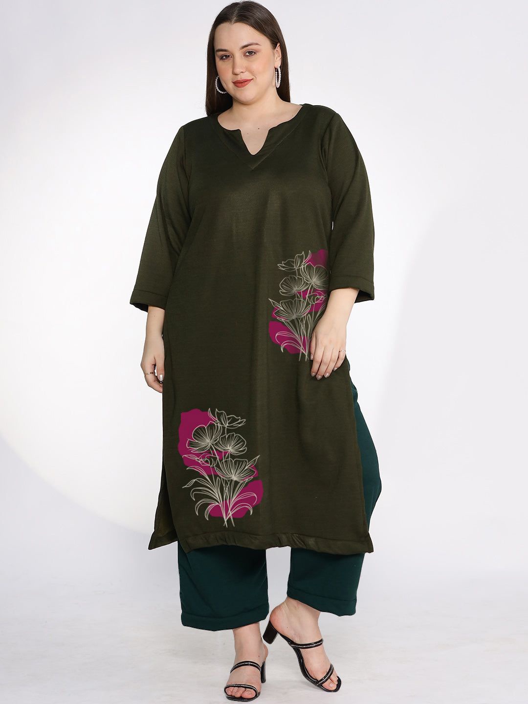 

LetsDressUp Floral Printed Straight Kurta, Olive