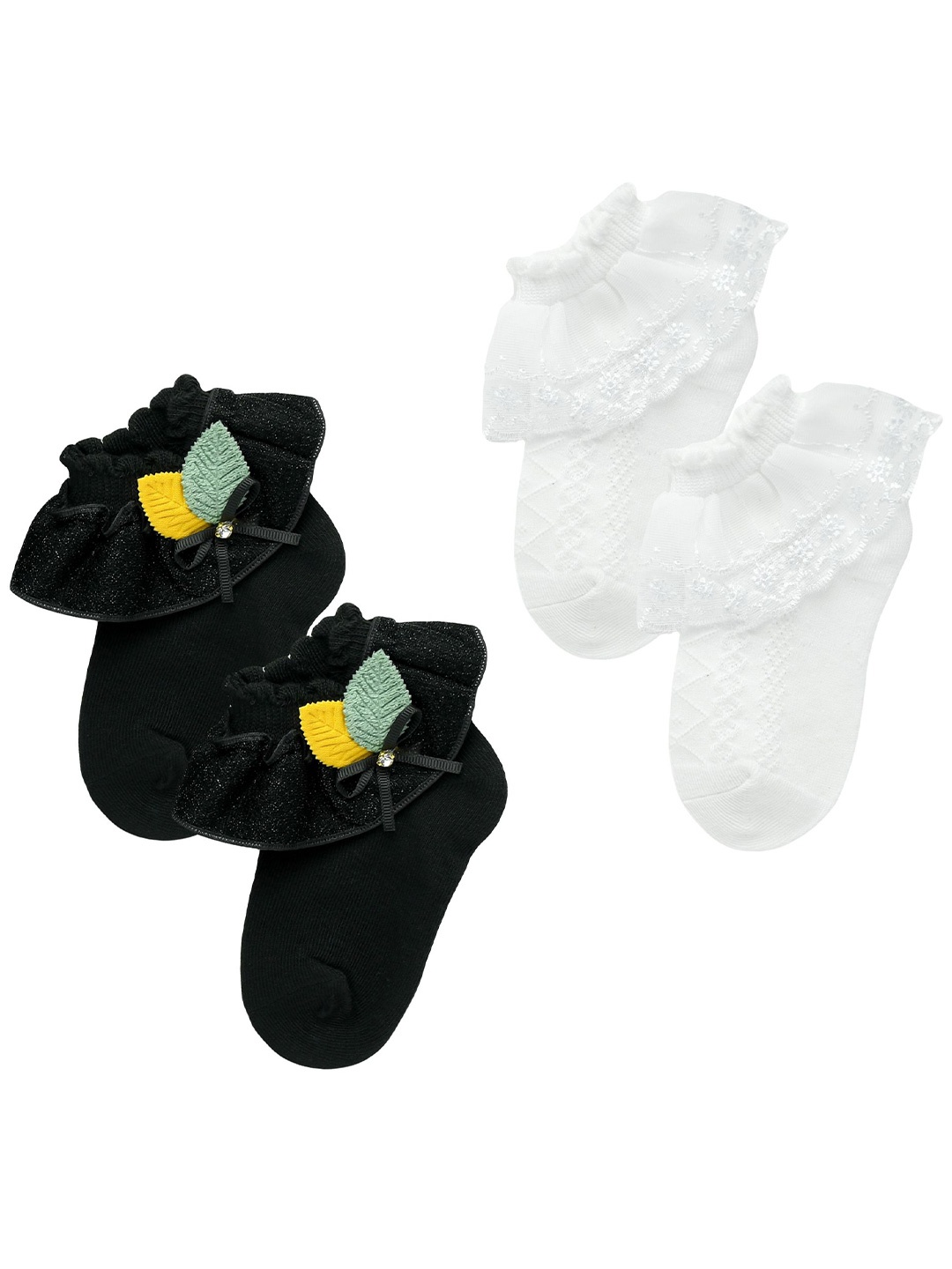 

The Little Lookers Kids Pack Of 2 Patterned Cotton Ankle-Length Socks, Black