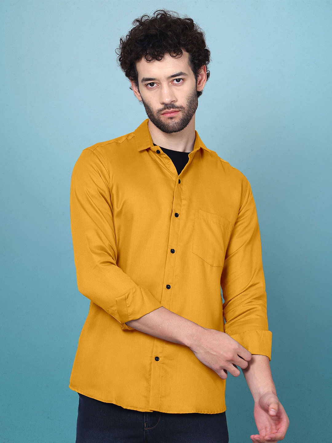 

WOXEN Men Original Fit Spread Collar Solid Cotton Casual Shirt, Yellow