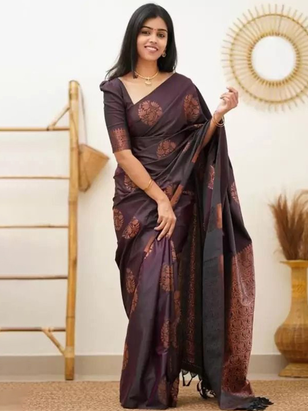 

Florence Woven Design Pure Silk Kanjeevaram Saree, Purple