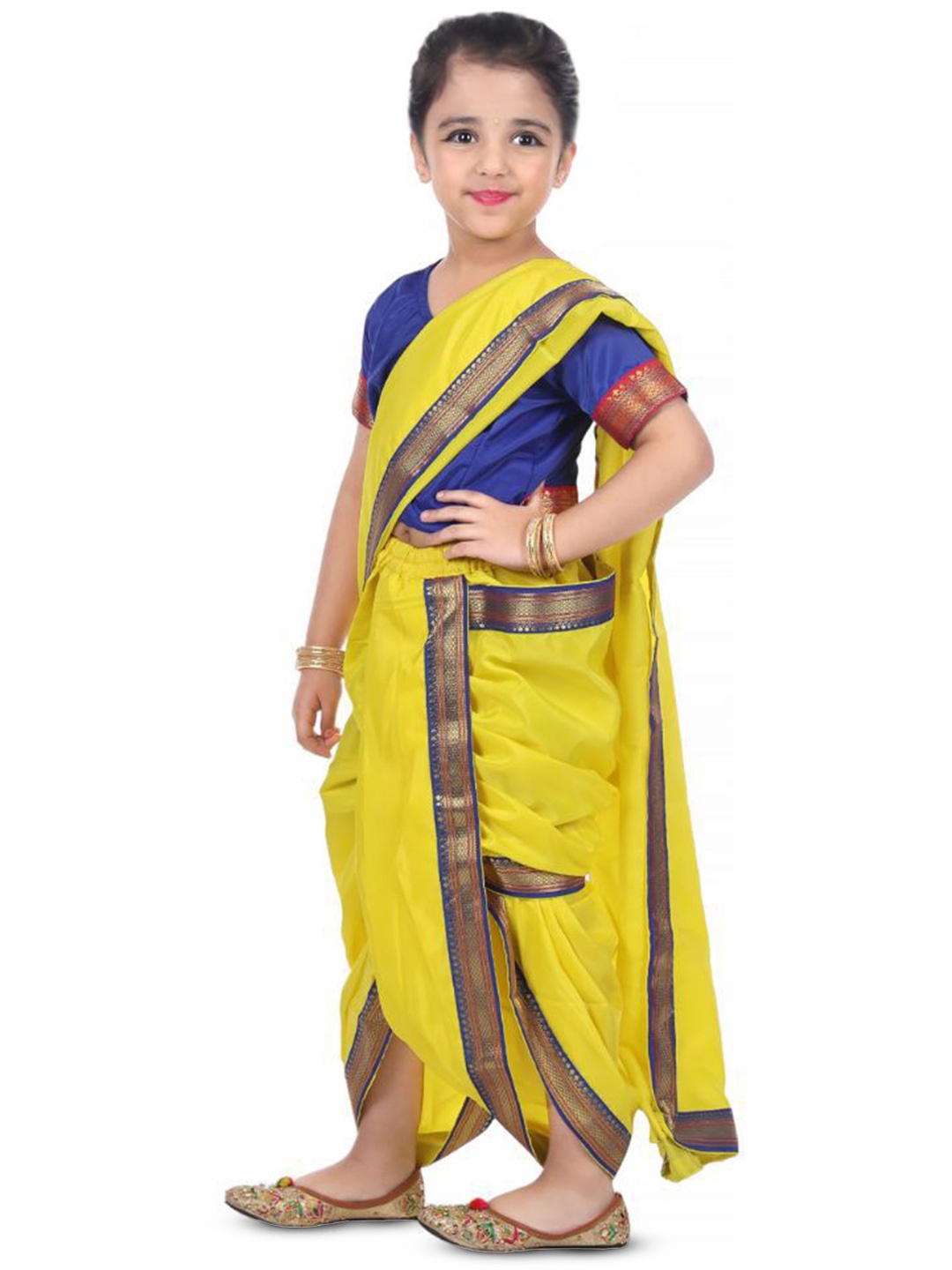 

itsmycostume Marathi Costume ready to wear Saree for Girls, Yellow