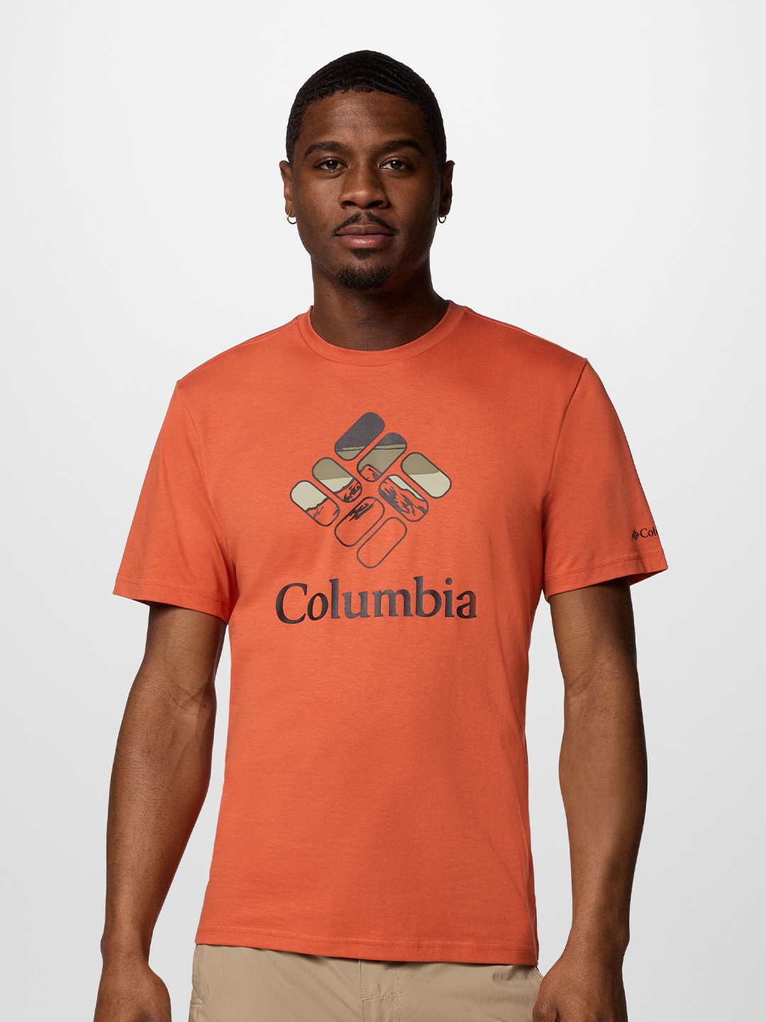 

Columbia Men Slim Fit Graphic Prnted Round Neck Cotton Casual T-shirt, Orange