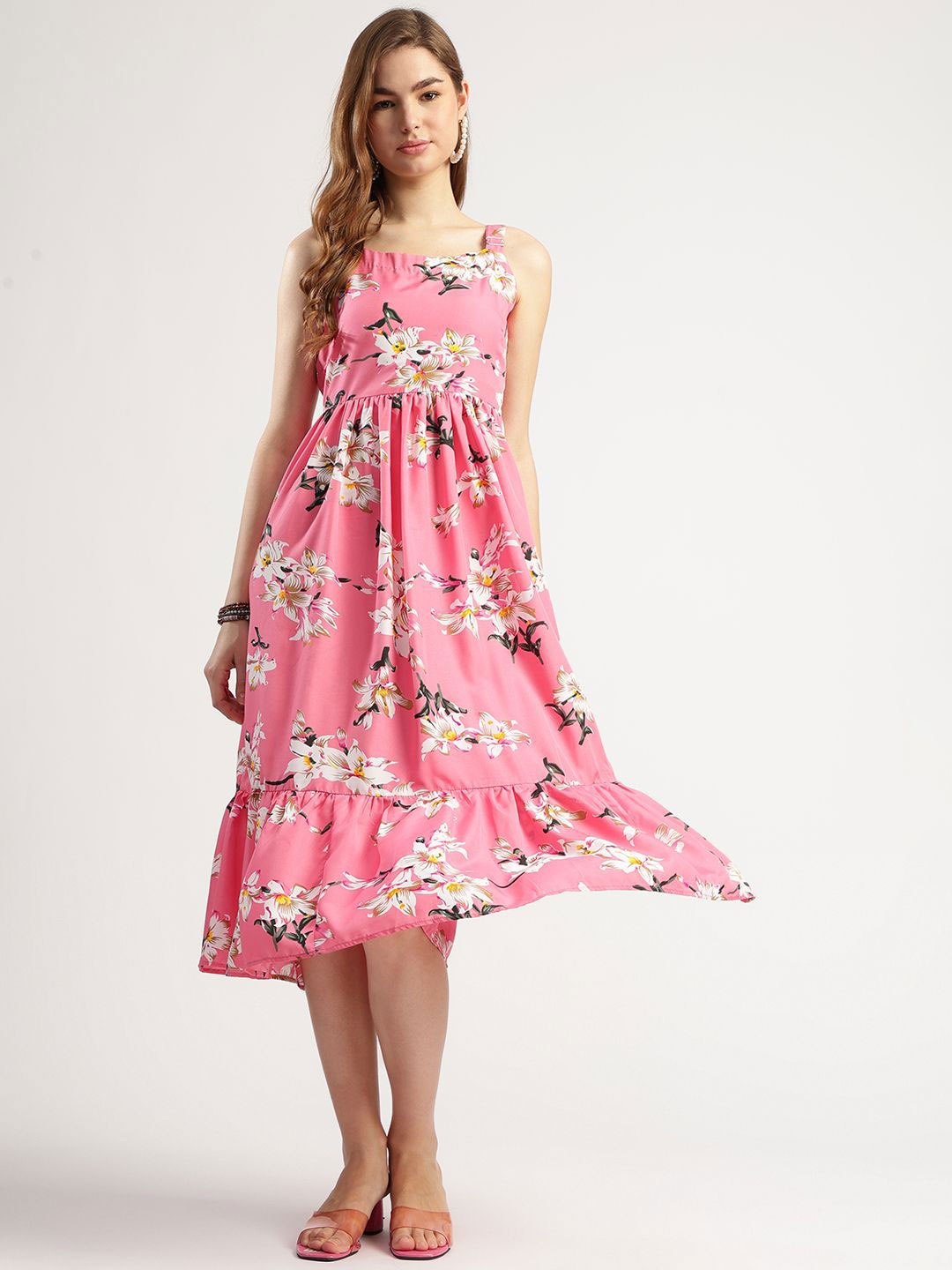 

T TRYON ULTIMATE Floral Print A-Line Midi Dress, Pink