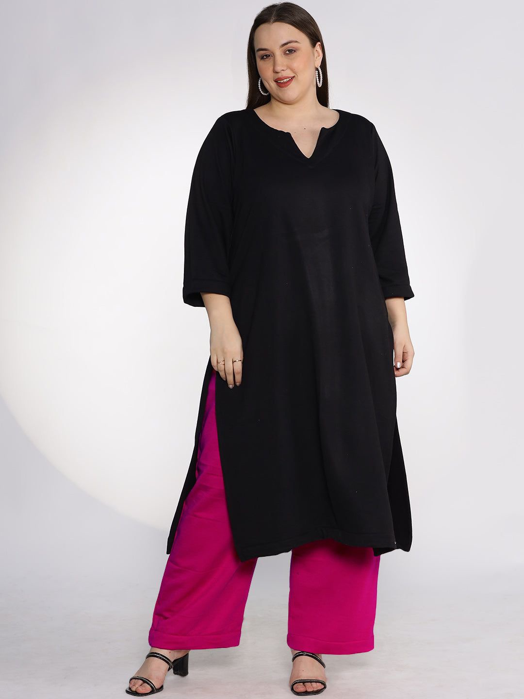 

LetsDressUp Notch Neck A-Line Kurta, Black