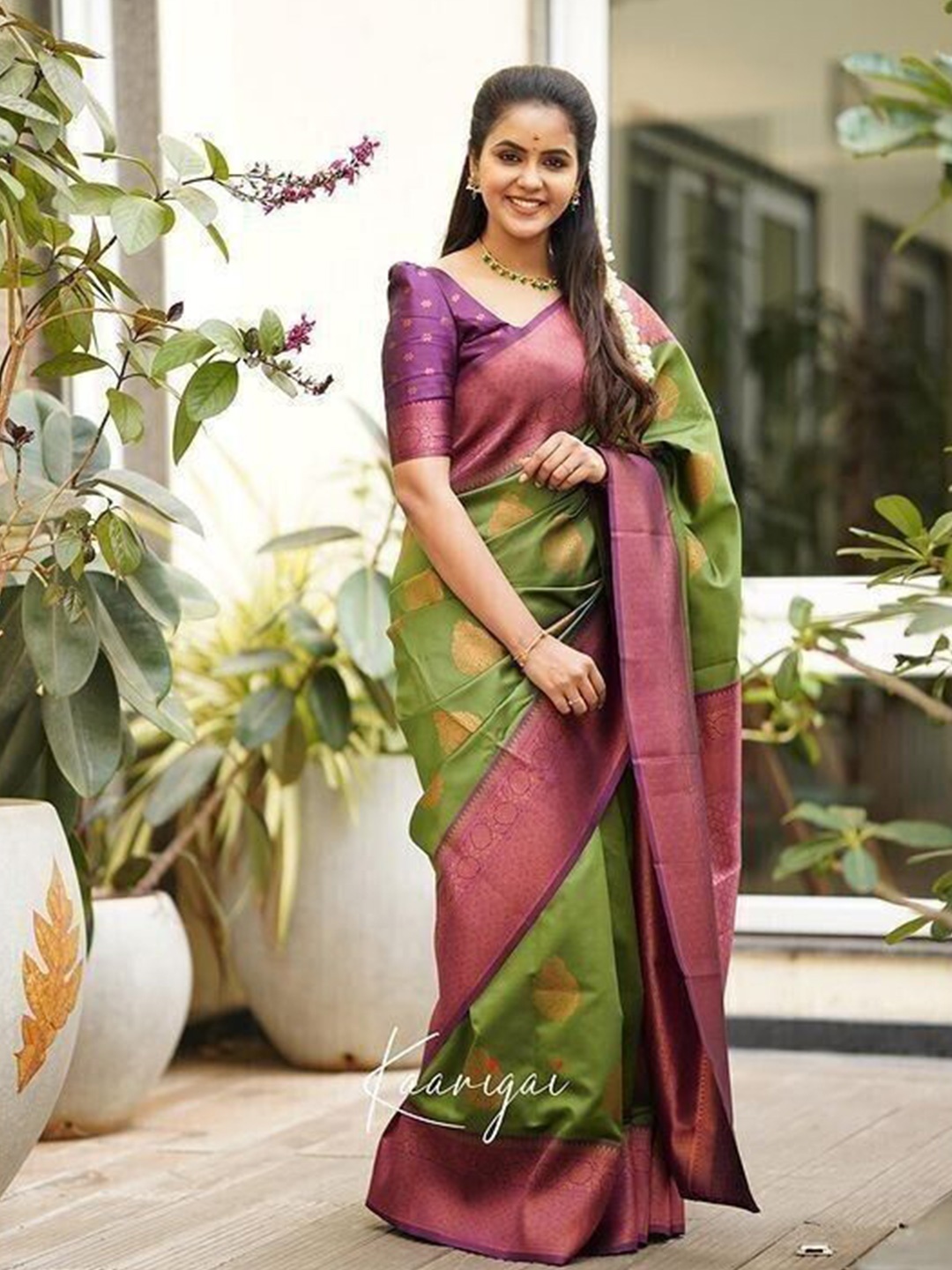

Upalksh Woven Design Zari Pure Cotton Kanjeevaram Saree, Green