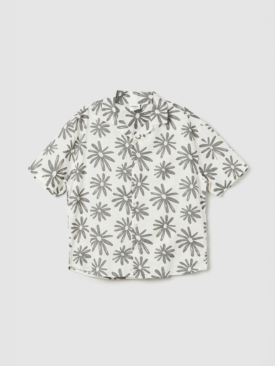 

max Boys Cuban Collar Floral Printed Cotton Casual Shirt, Off white