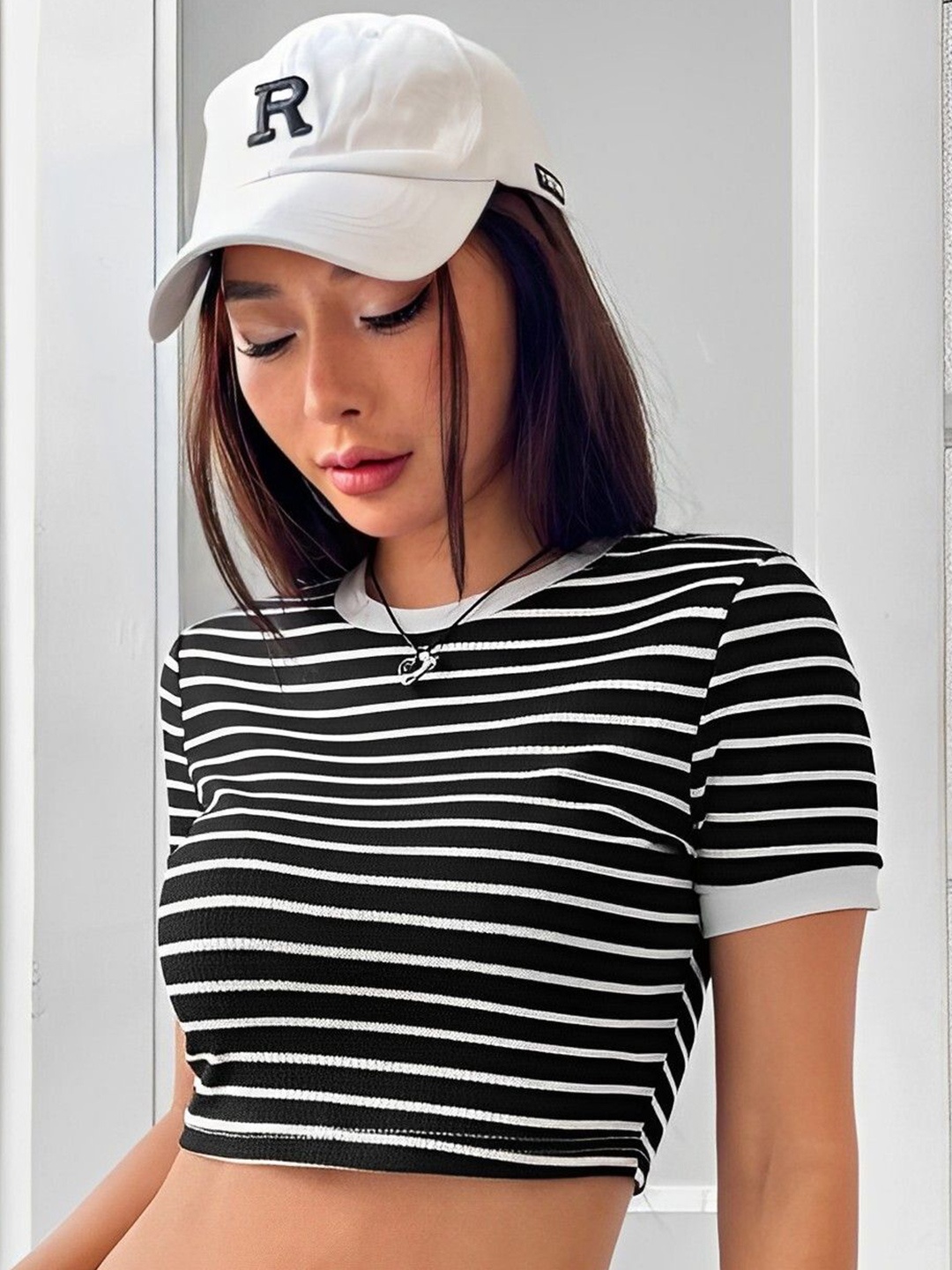 

sollobell Striped Cotton Tank Crop Top, Black