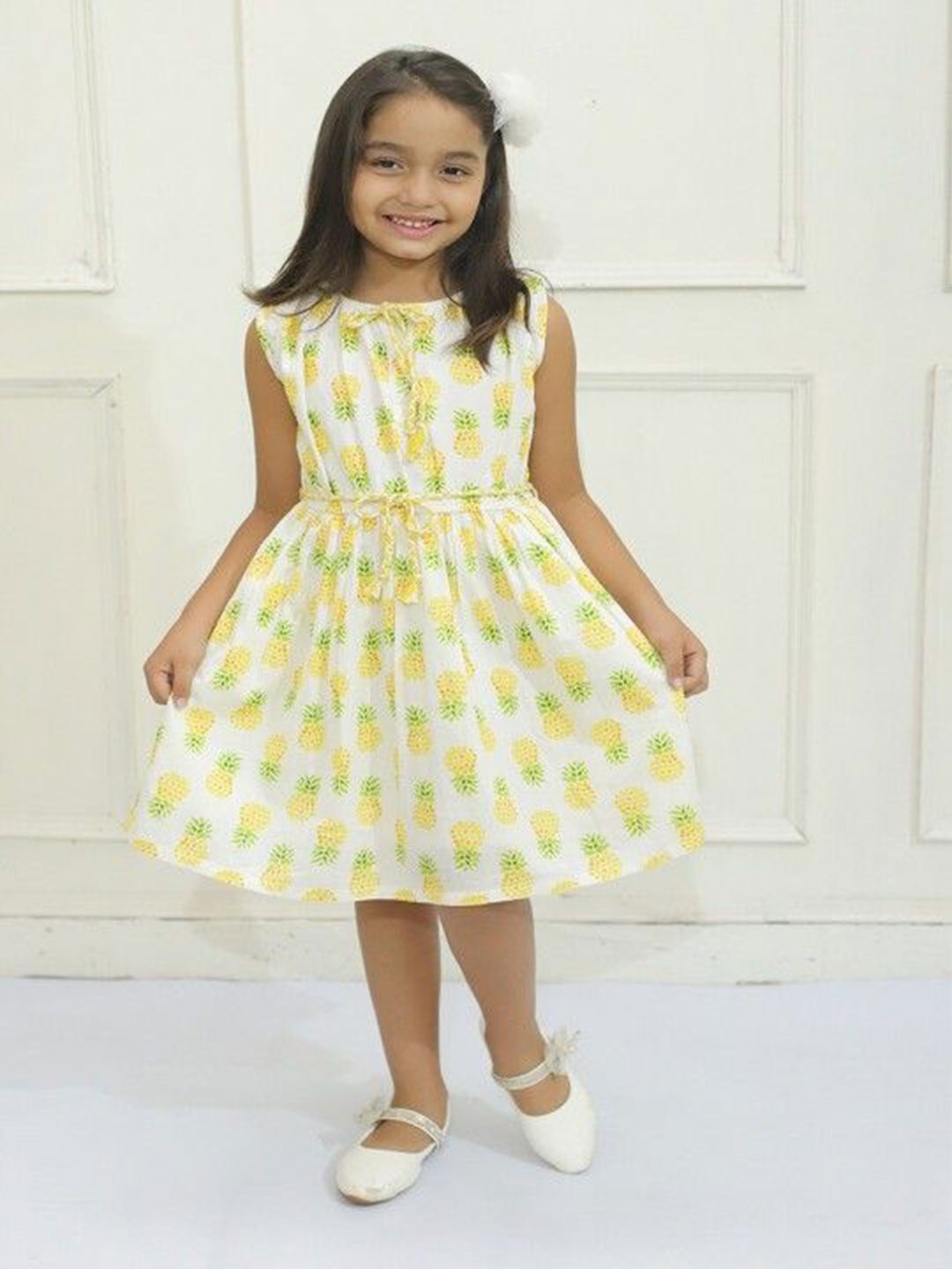 

Ka-mee Girls Conversational Printed Cotton Fit & Flare Dress, Yellow