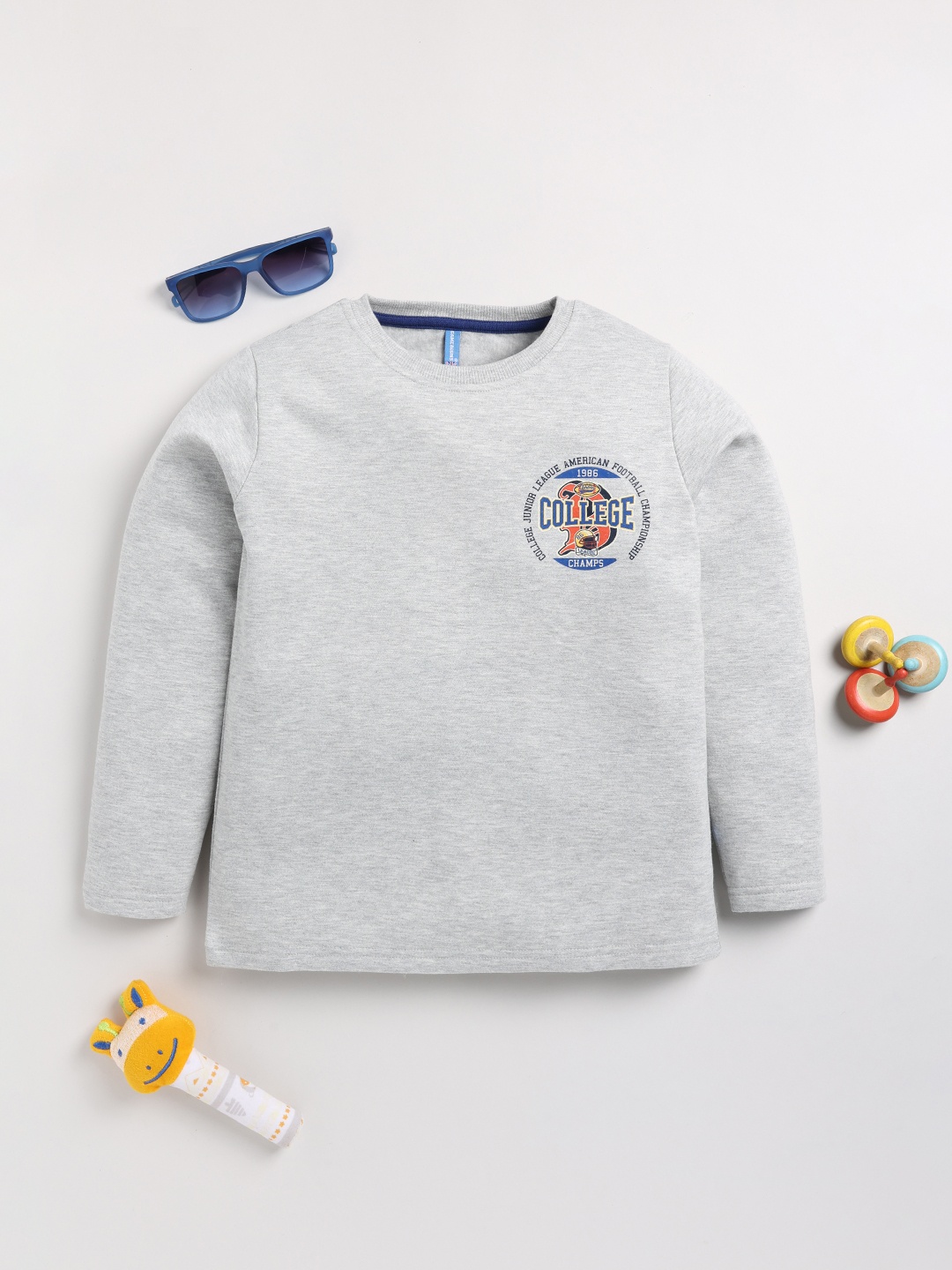 

Here&Now X Game Begins Boys Typography Sweatshirt, Grey melange