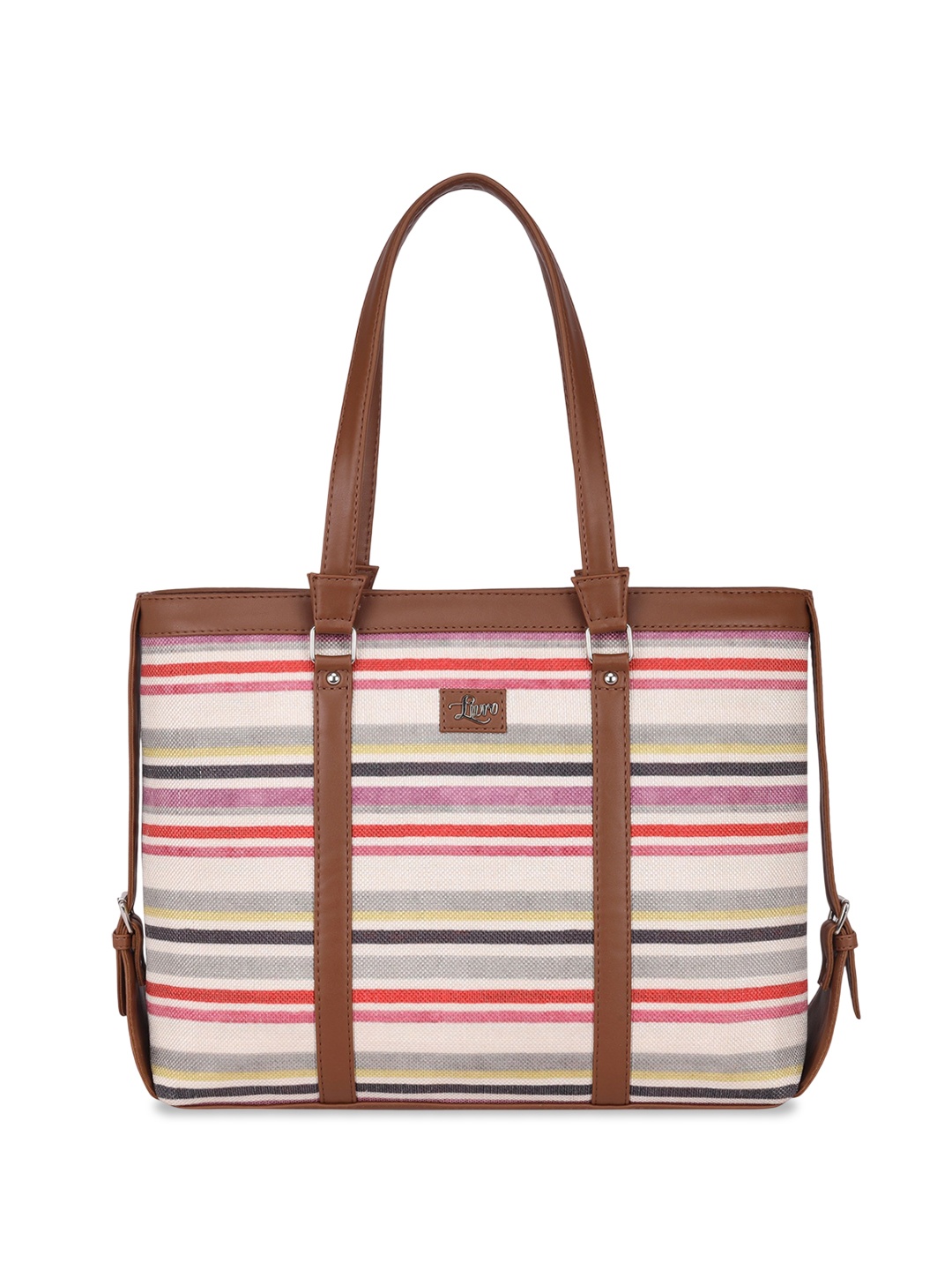 

LIVRO Women Striped Structured Shoulder Bag, Brown