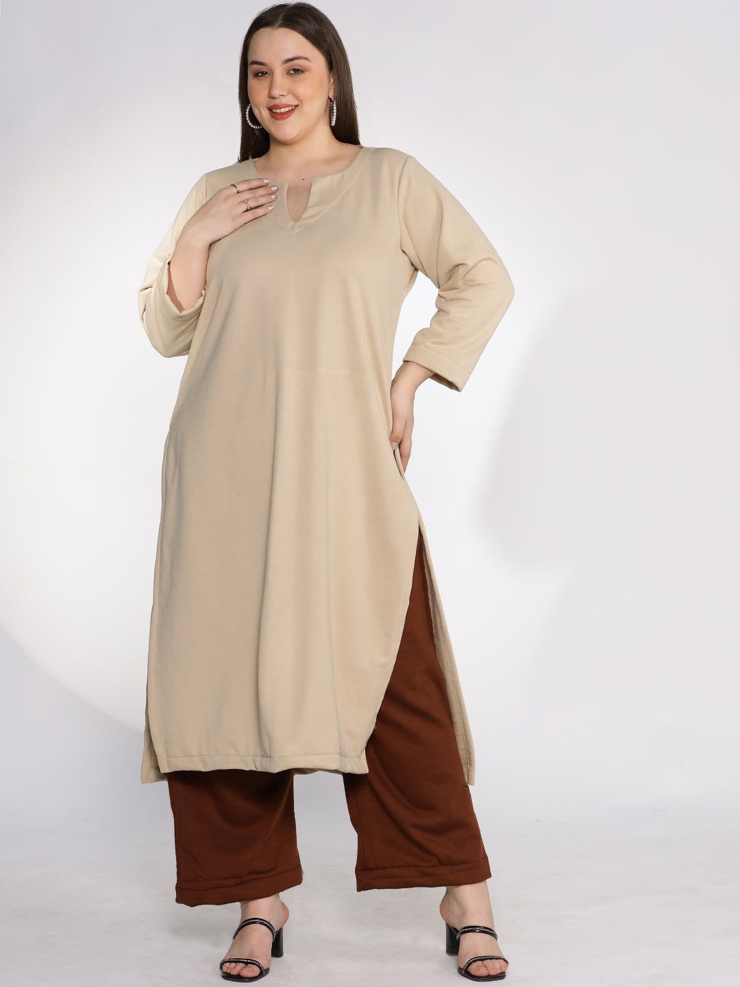 

LetsDressUp Notch Neck A-Line Kurta, Beige