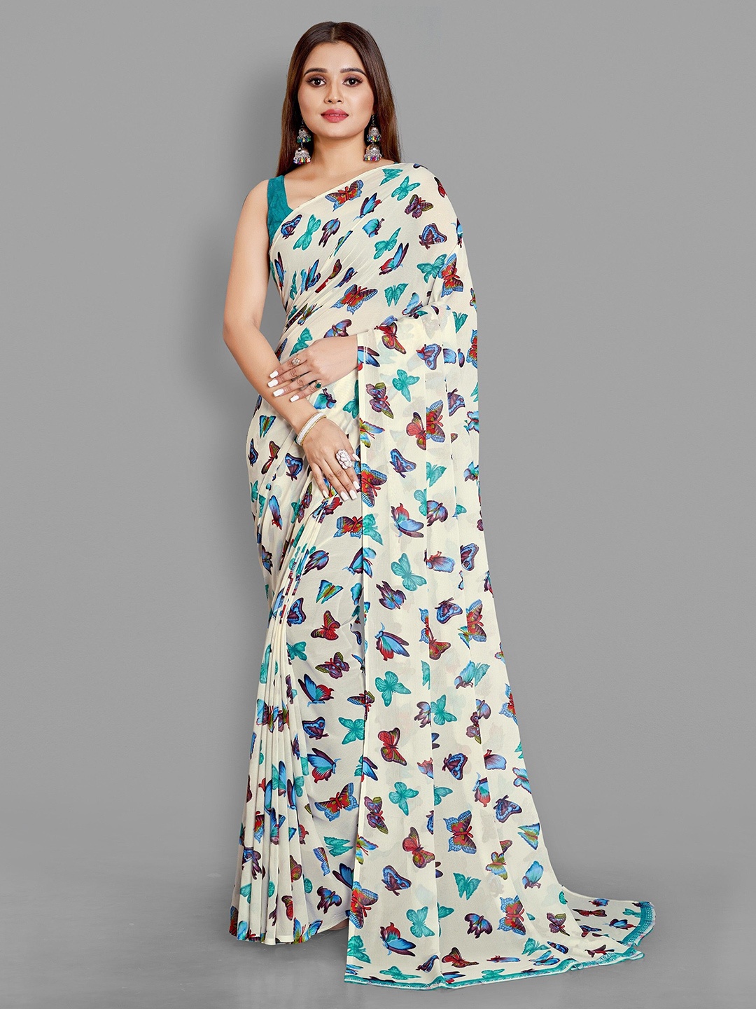 

Upalksh Printed Pure Silk Tussar Saree, White