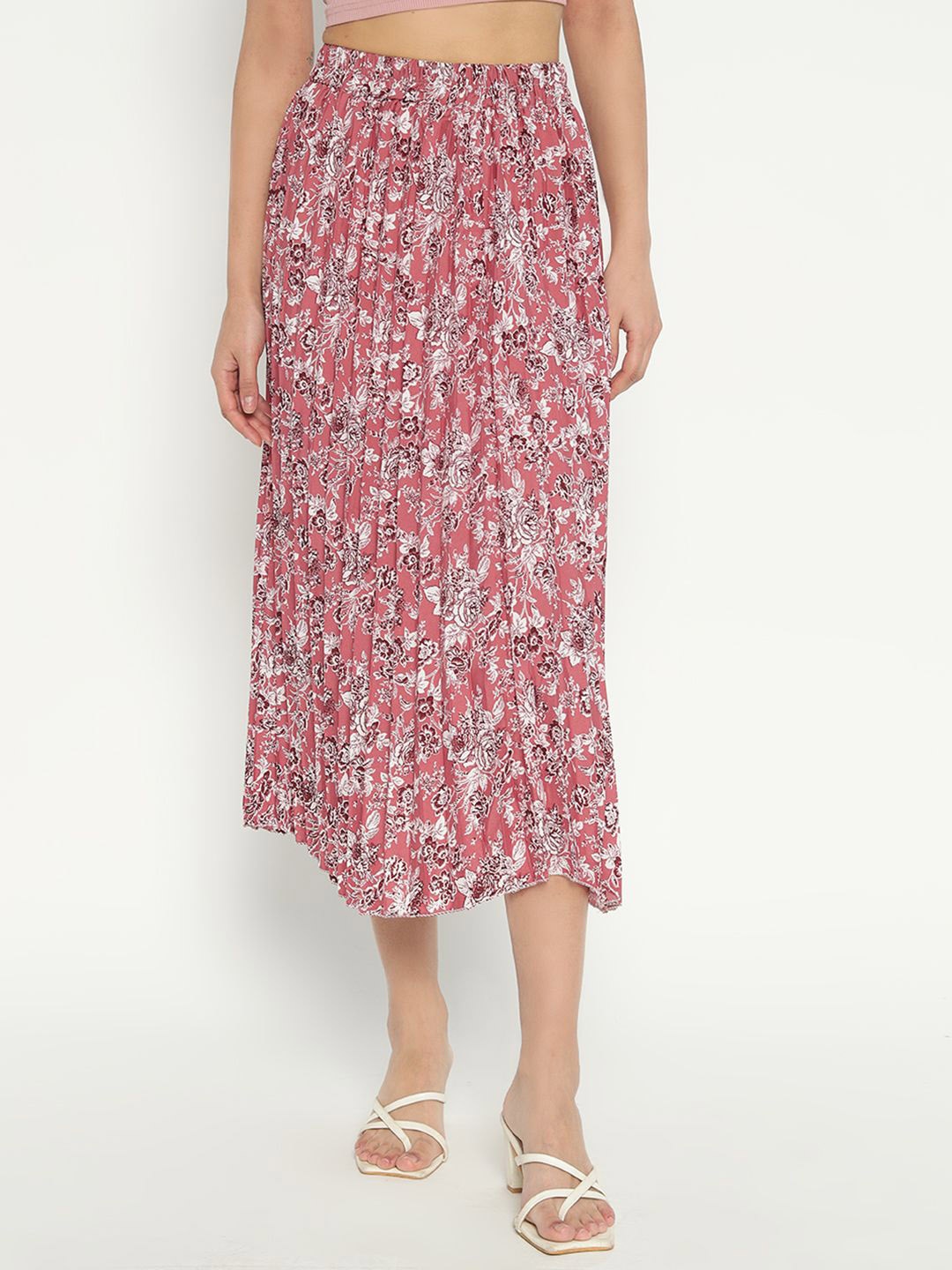 

Krunal Raiyani Women Printed Flared Midi Skirt, Pink