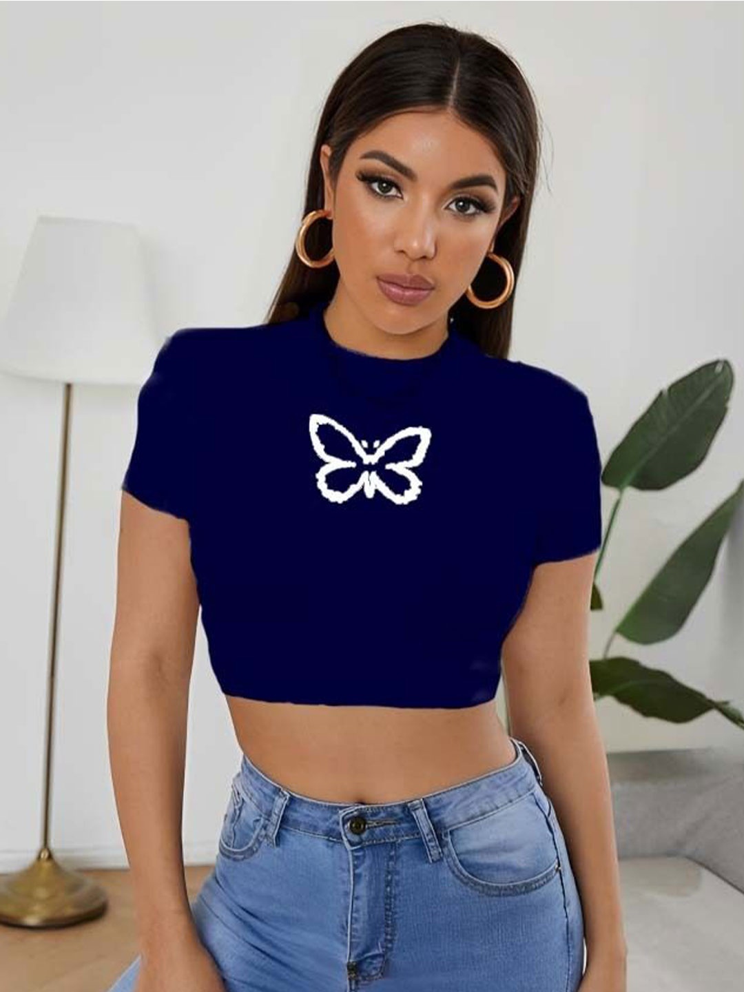 

sollobell Print Cotton Tank Crop Top, Blue