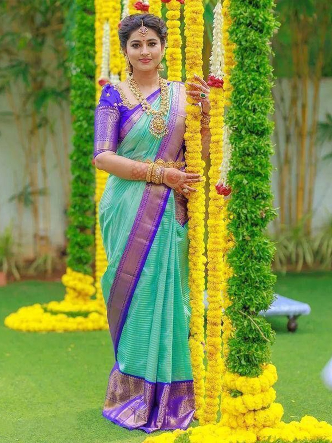 

Upalksh Striped Woven Design Paithani Saree, Green