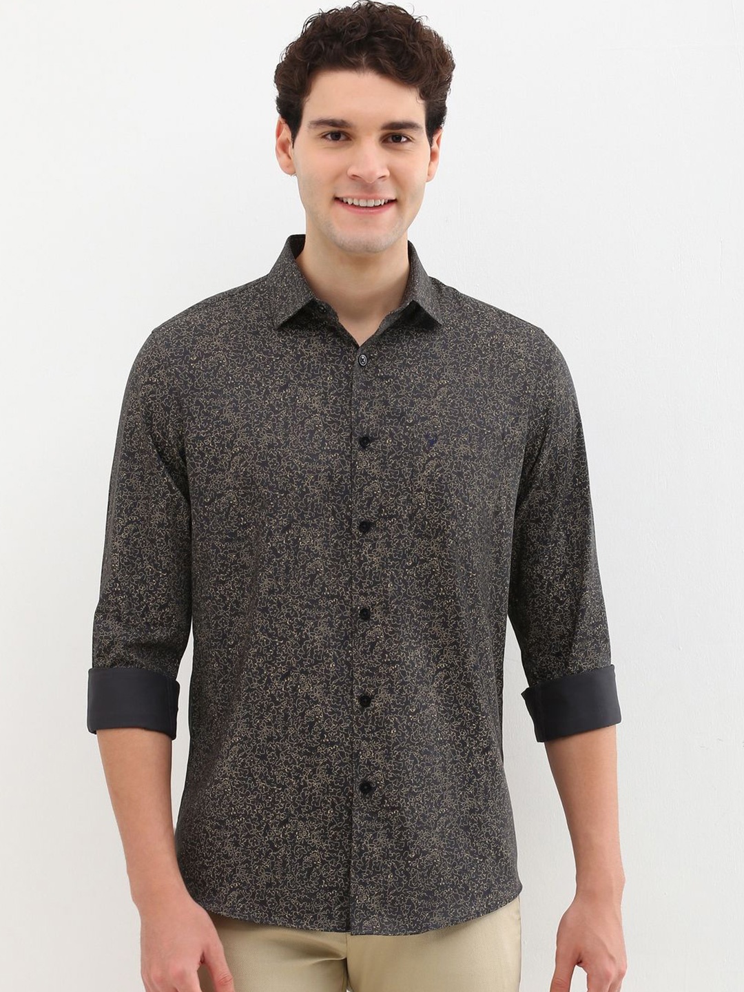 

Allen Solly Men Slim Fit Floral Opaque Printed Casual Shirt, Charcoal