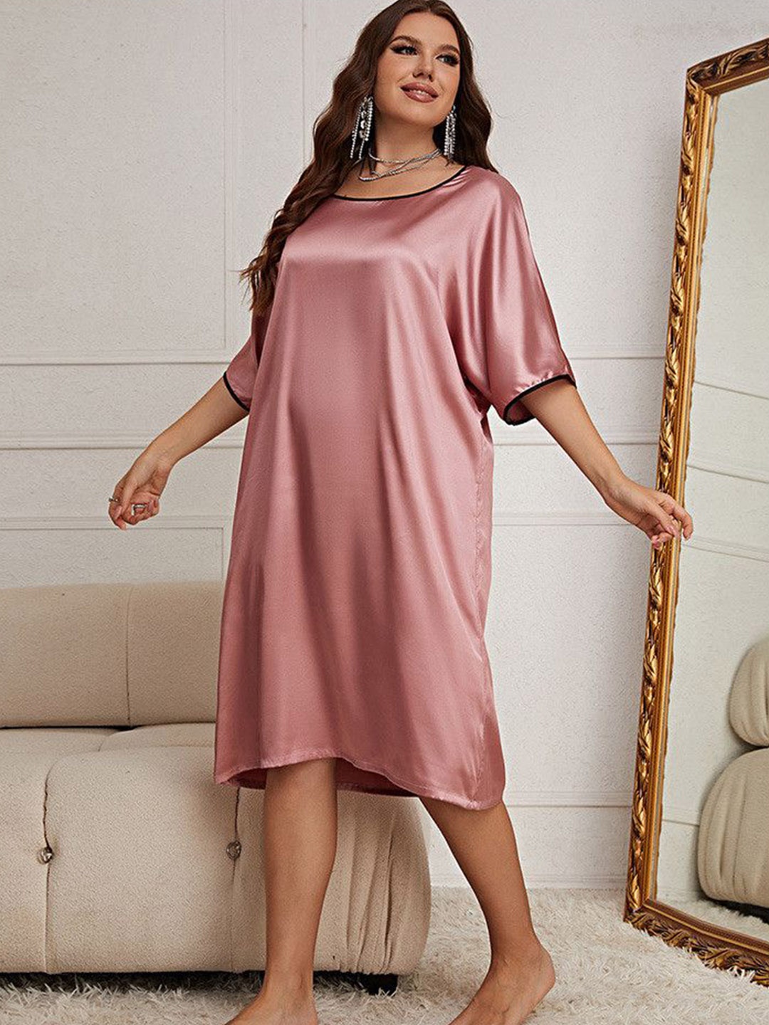 

ETC Round Neck Regular Nightdress, Pink