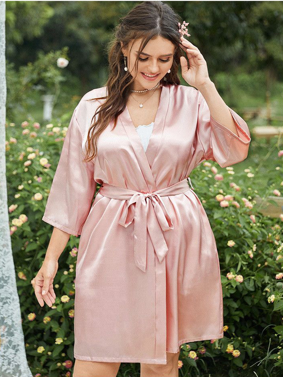 

ETC V Neck Above Knee Length Nightdress, Pink