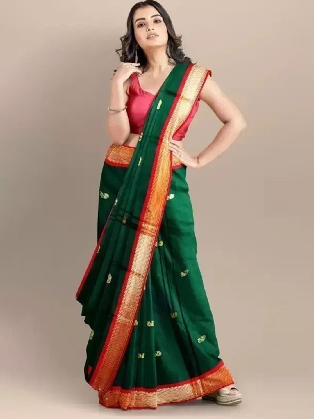 

Upalksh Floral Zari Paithani Saree, Green