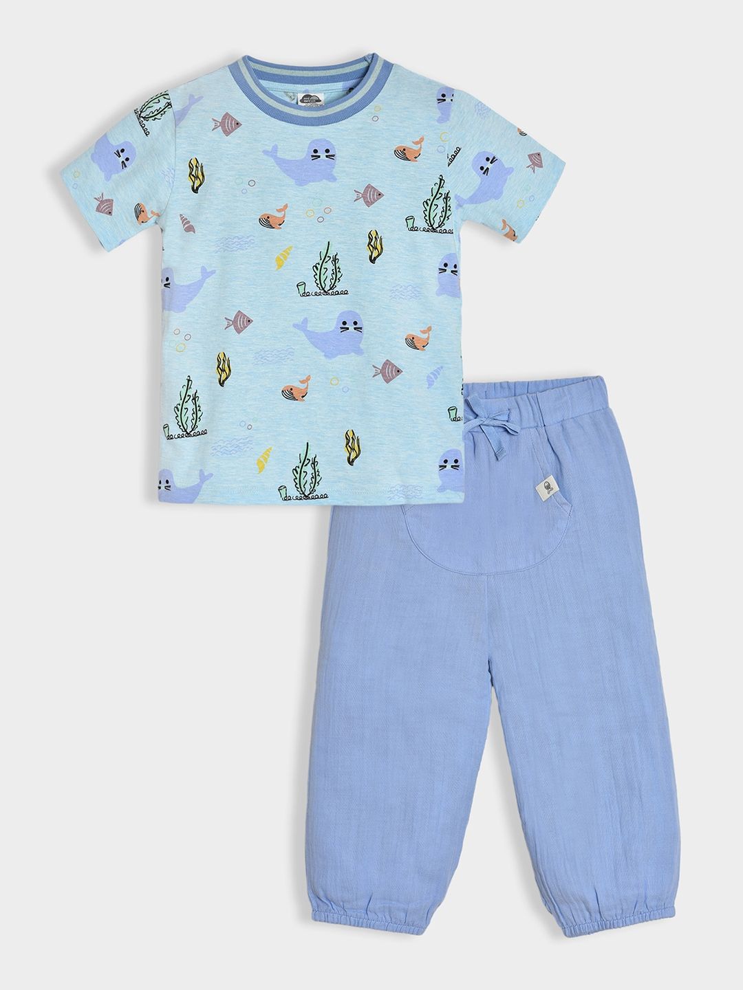 

MiArcus Kids Printed Pure Cotton T-shirt With Trousers, Blue