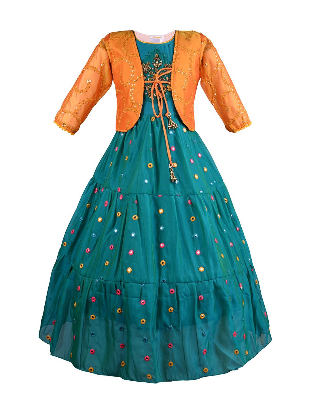 

Wish Karo Girls Embroidered Fit & Flare Maxi Dress, Green