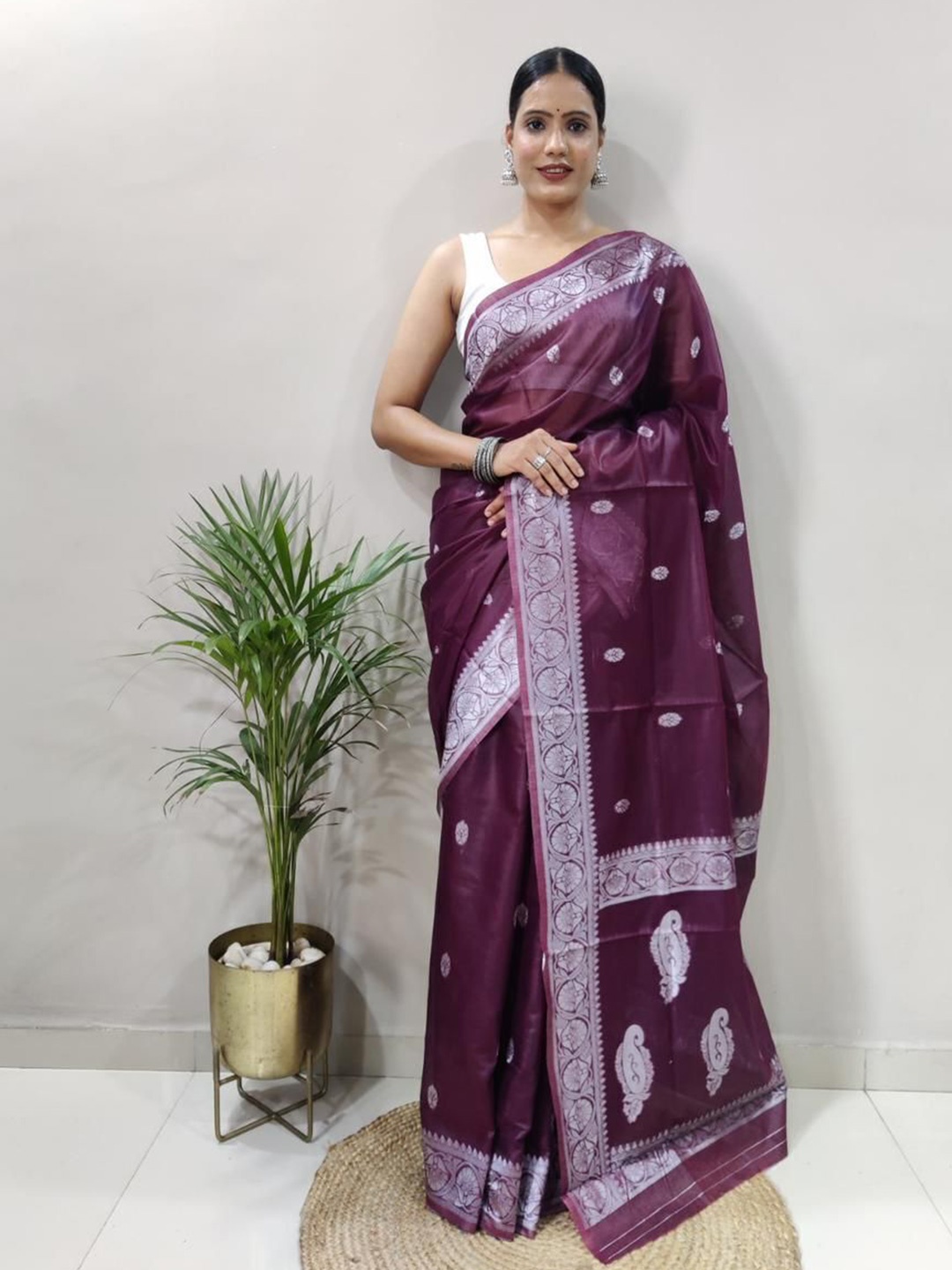 

Upalksh Woven Design Zari Pure Cotton Kanjeevaram Saree, Purple