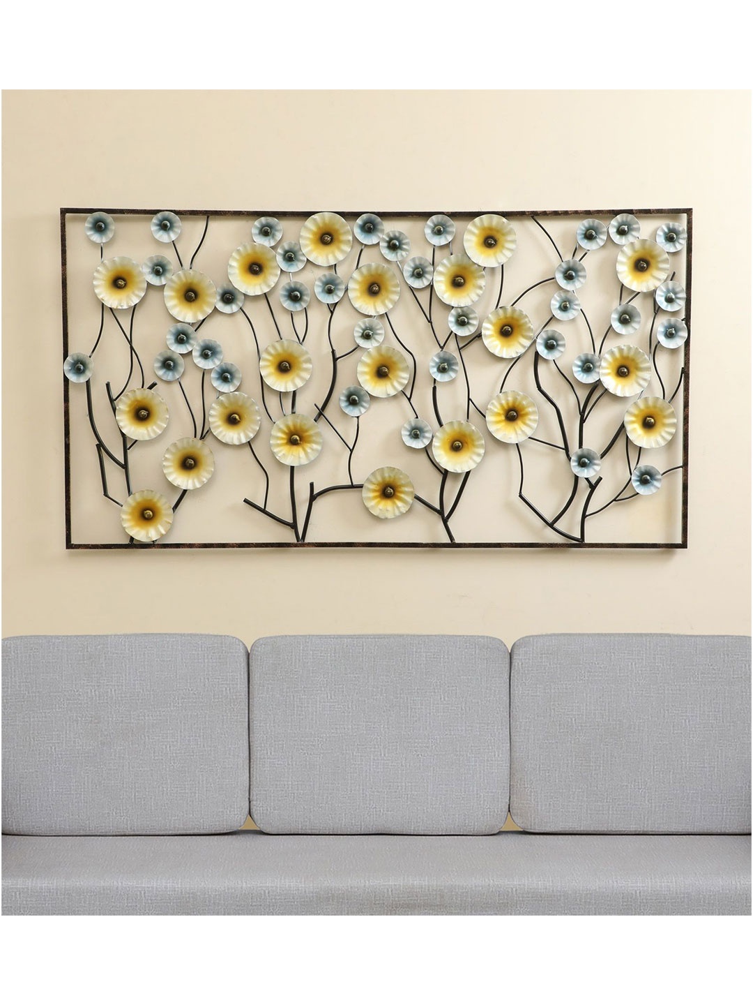 

vedas Mystic Indiana Yellow & Black Textured Metal Phoenix Flower Wall Decor