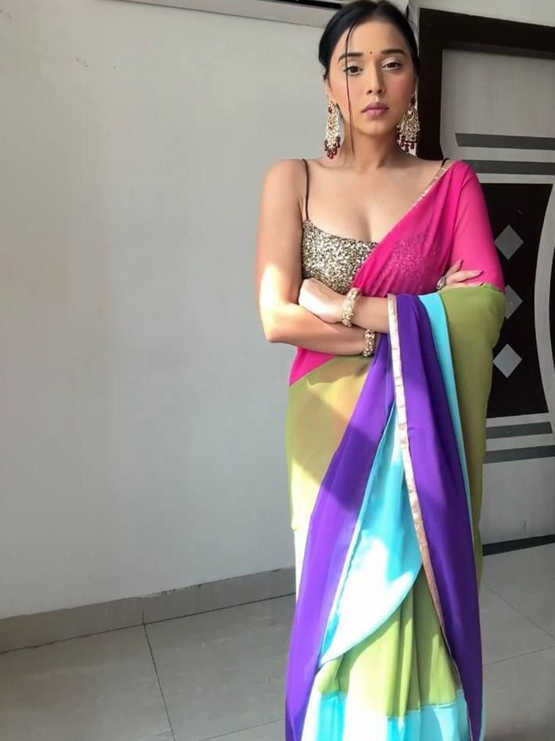 

Upalksh Colourblocked Kota Saree, Pink