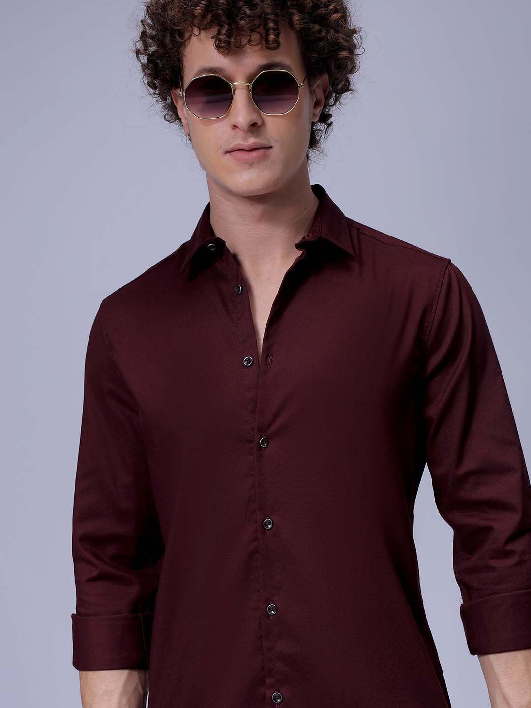 

The Indian Garage Co Men Slim Fit Spread Collar Solid Casual Shirt, Maroon