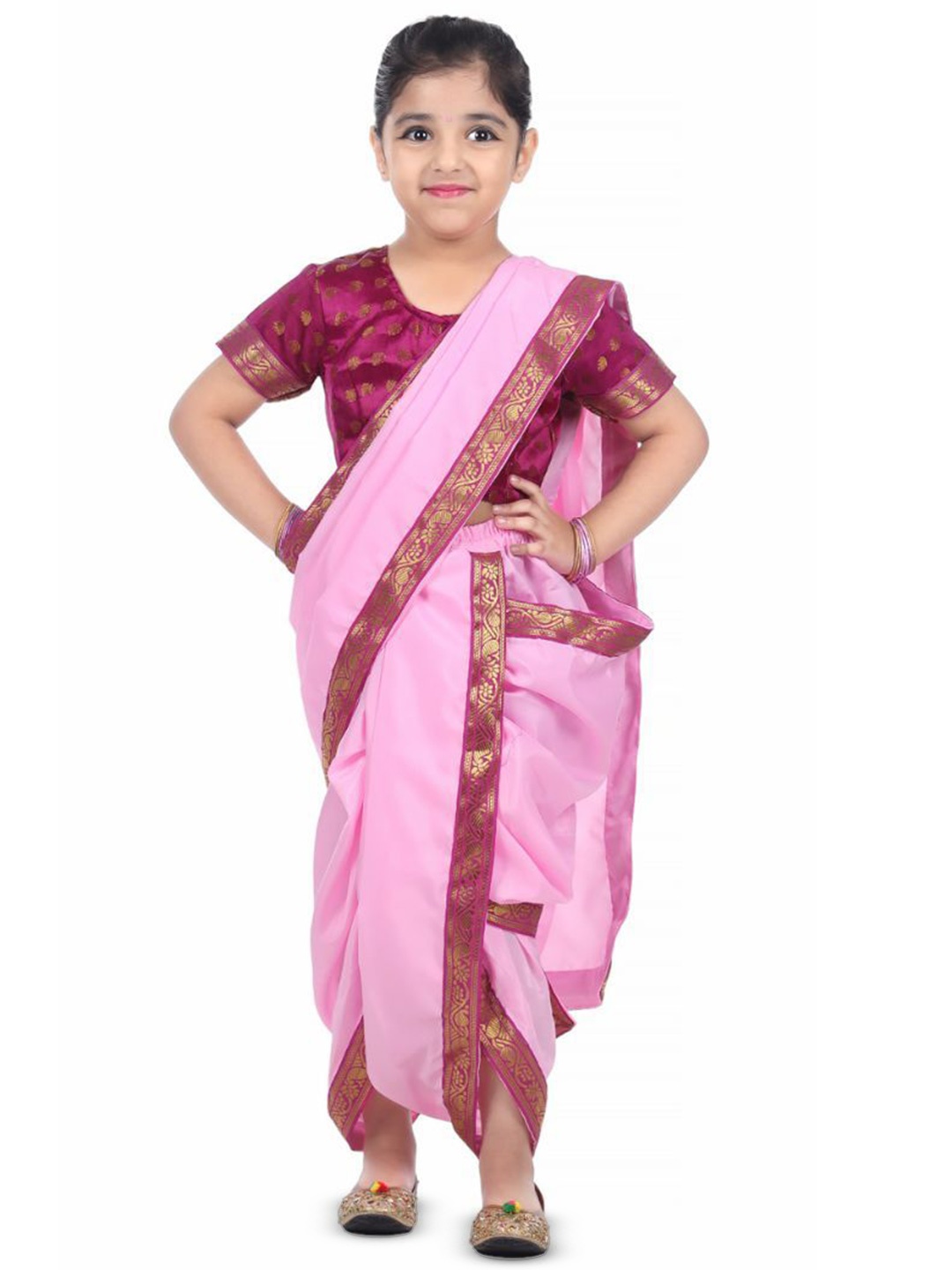 

itsmycostume Marathi Costume ready to wear Saree for Girls, Pink