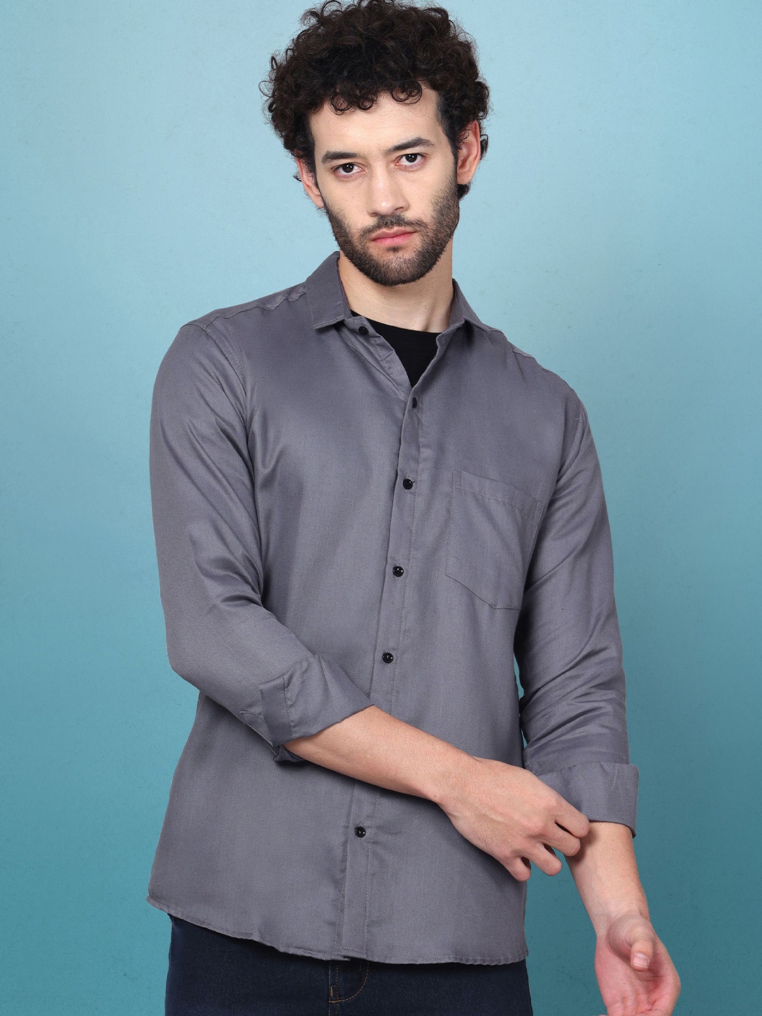 

WOXEN Men Original Fit Spread Collar Solid Cotton Casual Shirt, Grey